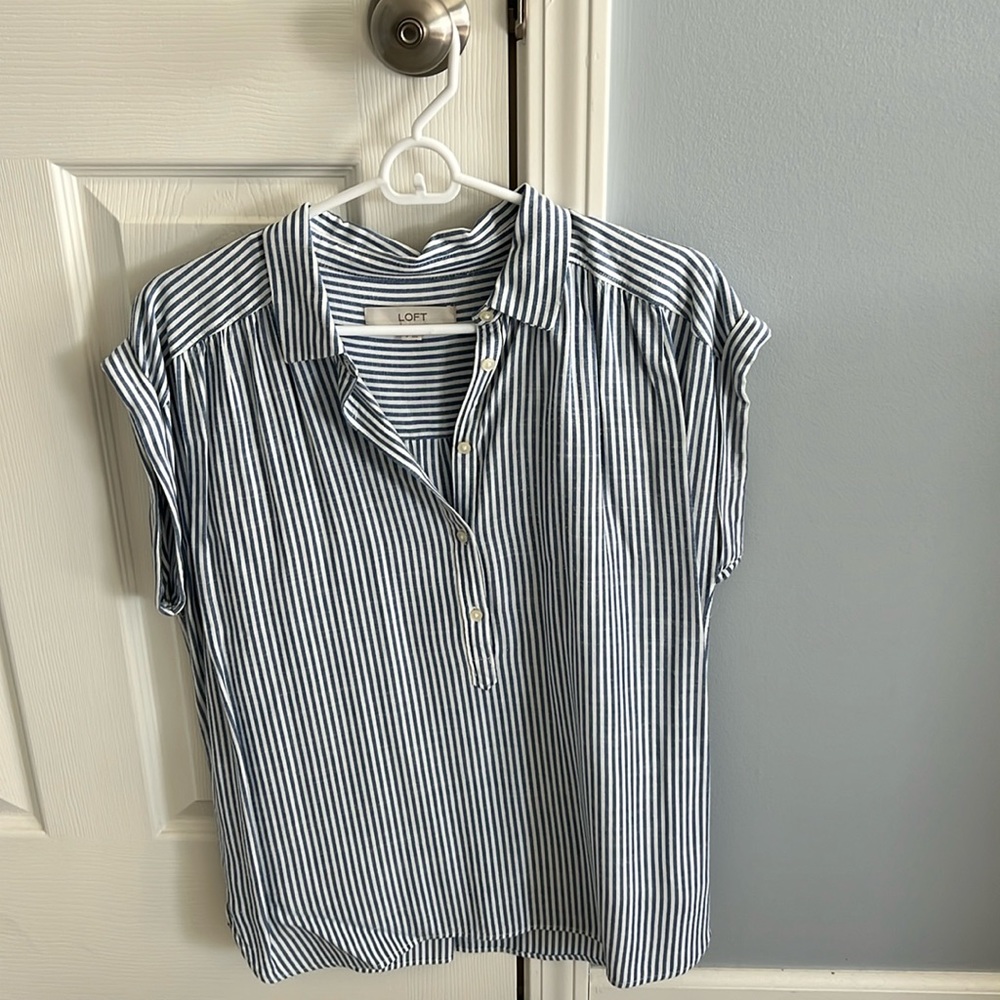 Loft blue/white striped pullover blouse